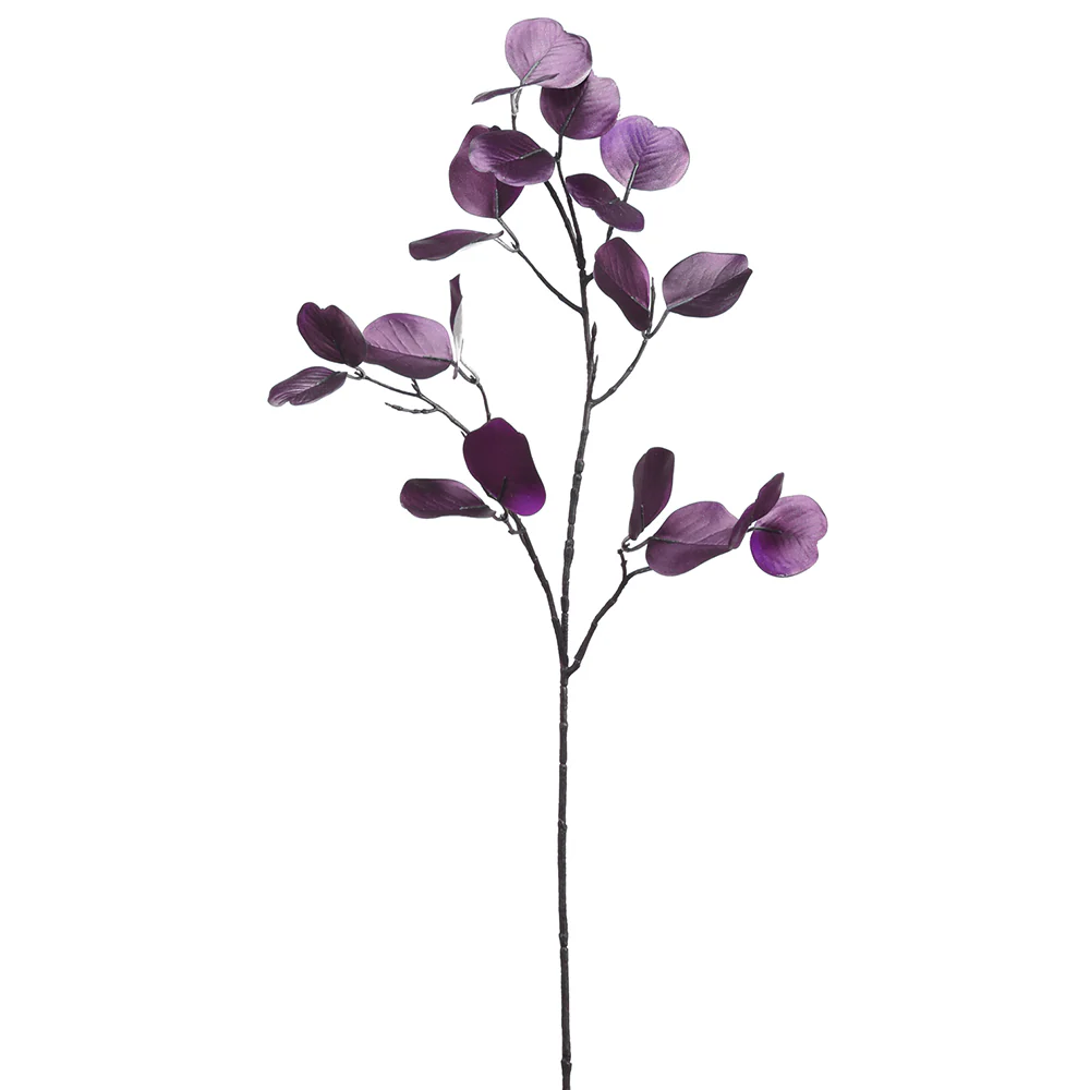 33" Metallic Artificial Eucalyptus Leaf Stem -Purple (Pack of 12)