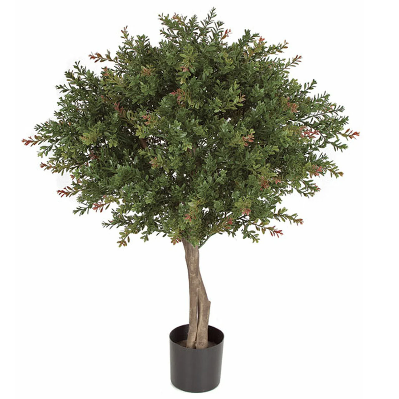 33" Outdoor UV-Resistant Artificial Wintergreen Boxwood Ball-Shaped Topiary Tree w/Pot -Green/Red