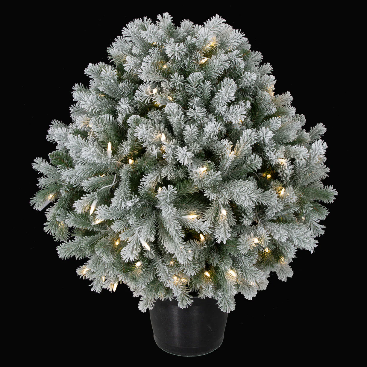 3'3" PE Flocked Burlington Spruce Ball-Shaped Artificial Topiary w/Pot, LED Pre-Lit -White/Green