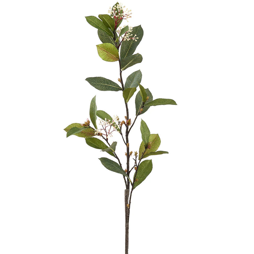 33" Photinia Leaf With Blossom Silk Stem -Green (Pack of 12)