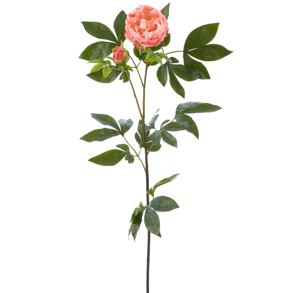 33" Real Touch Peony With Bud Silk Flower Stem -Peach (Pack of 6)