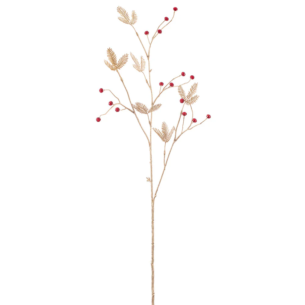 33" Rhinestone Metallic Artificial Leaf Stem -Gold/Red (Pack of 12)
