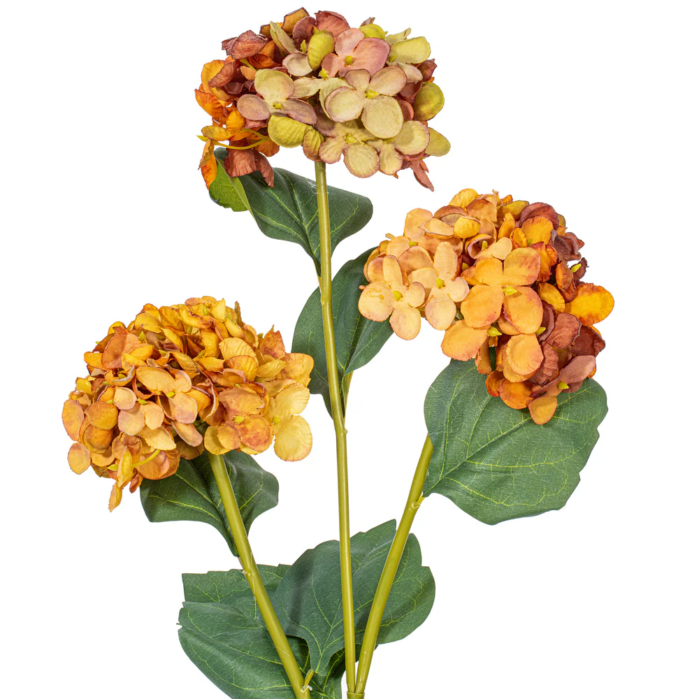 33" Silk Hydrangea Flower Stem -Gold/Yellow (Pack of 6) - Image 2