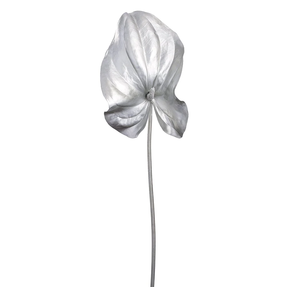 34.25" Artificial Metallic Anthurium Flower Stem -Silver (Pack of 12)