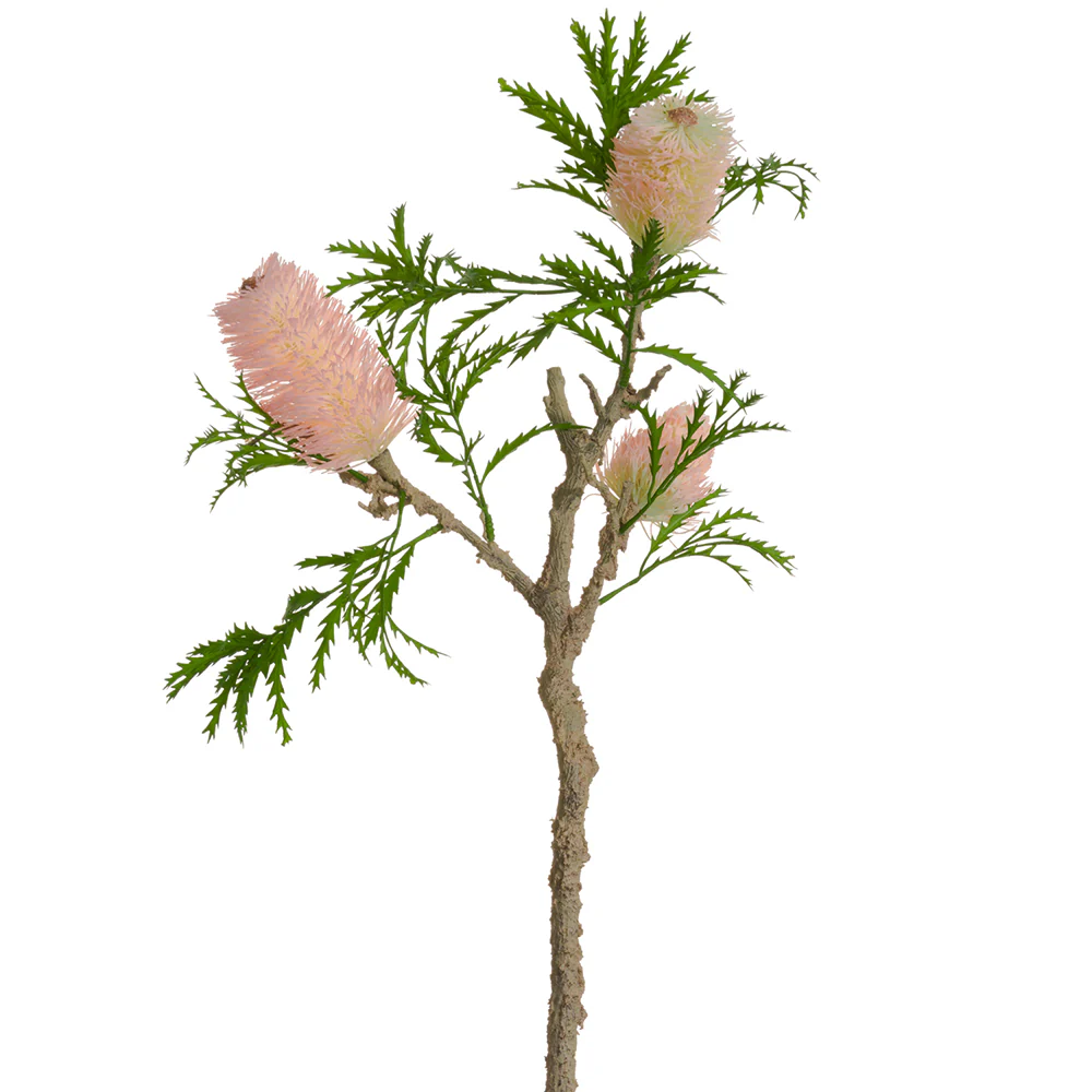 34" Artificial Banksia Protea Flower Stem -Soft Pink (Pack of 4)