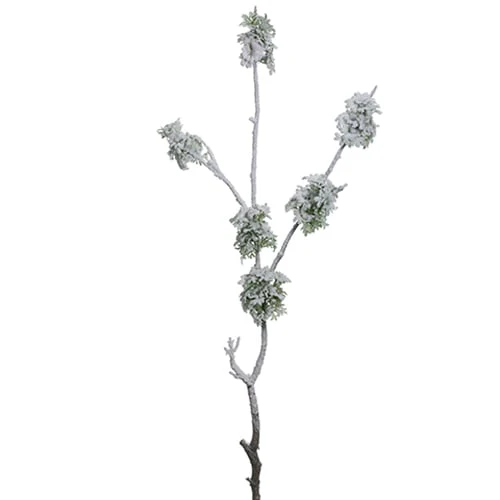 34" Artificial Flocked Moss Branch Stem -Green/Snow (Pack of 12)