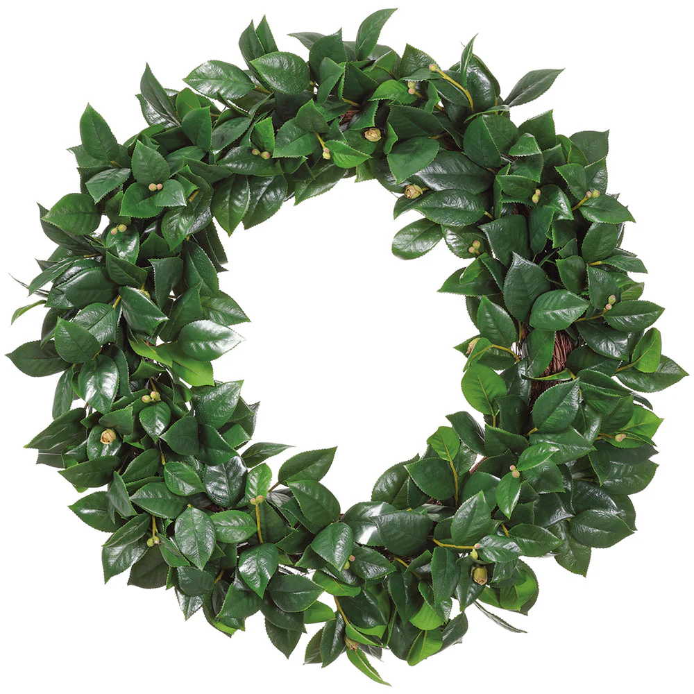 34" Camellia Leaf Silk Wreath -Green