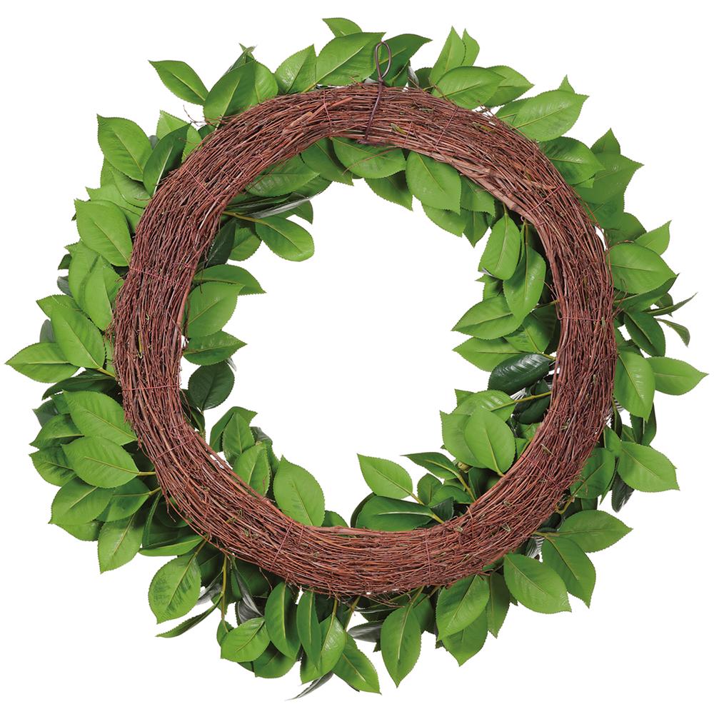 34" Camellia Leaf Silk Wreath -Green - Image 2