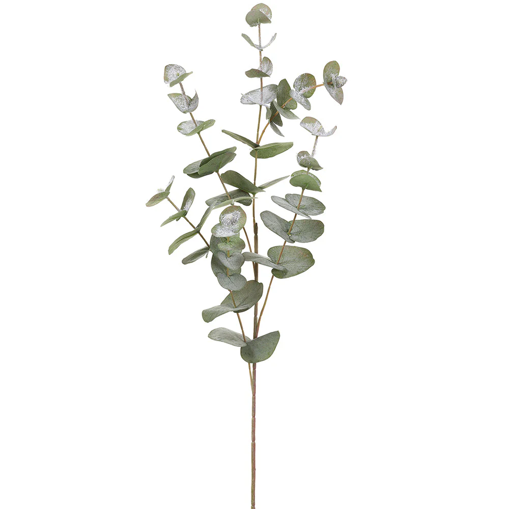 34" Flocked Artificial Eucalyptus Leaf Stem -Green/Gray (Pack of 12)