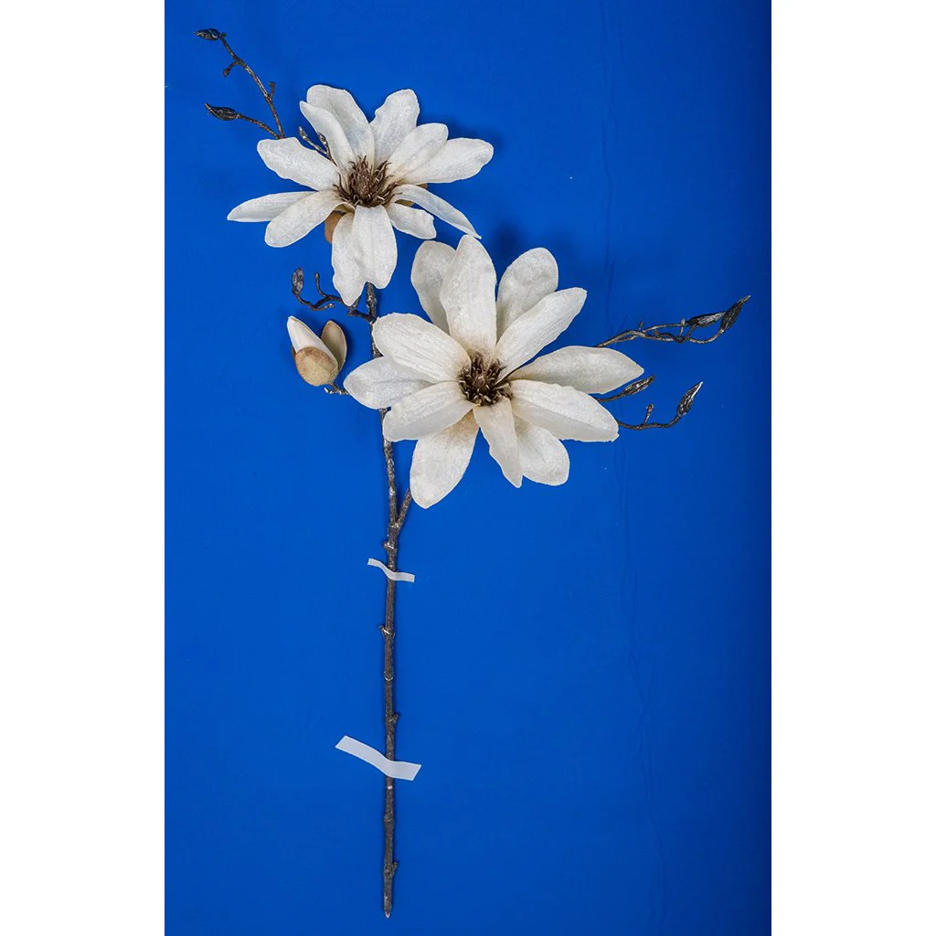 34" Giant Magnolia Silk Flower Stem -Cream/Brown (Pack of 6)