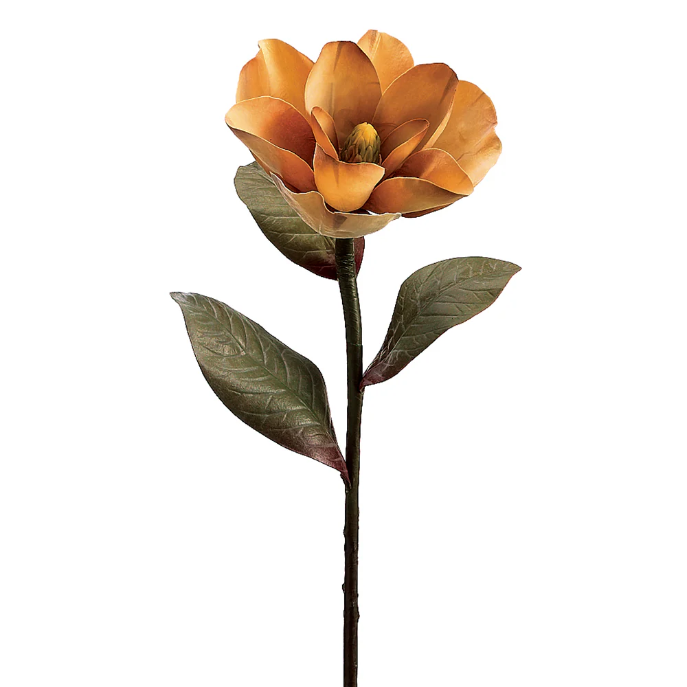 34" Hand-Wrapped Silk Magnolia Flower Spray -Light Mustard (Pack of 6)