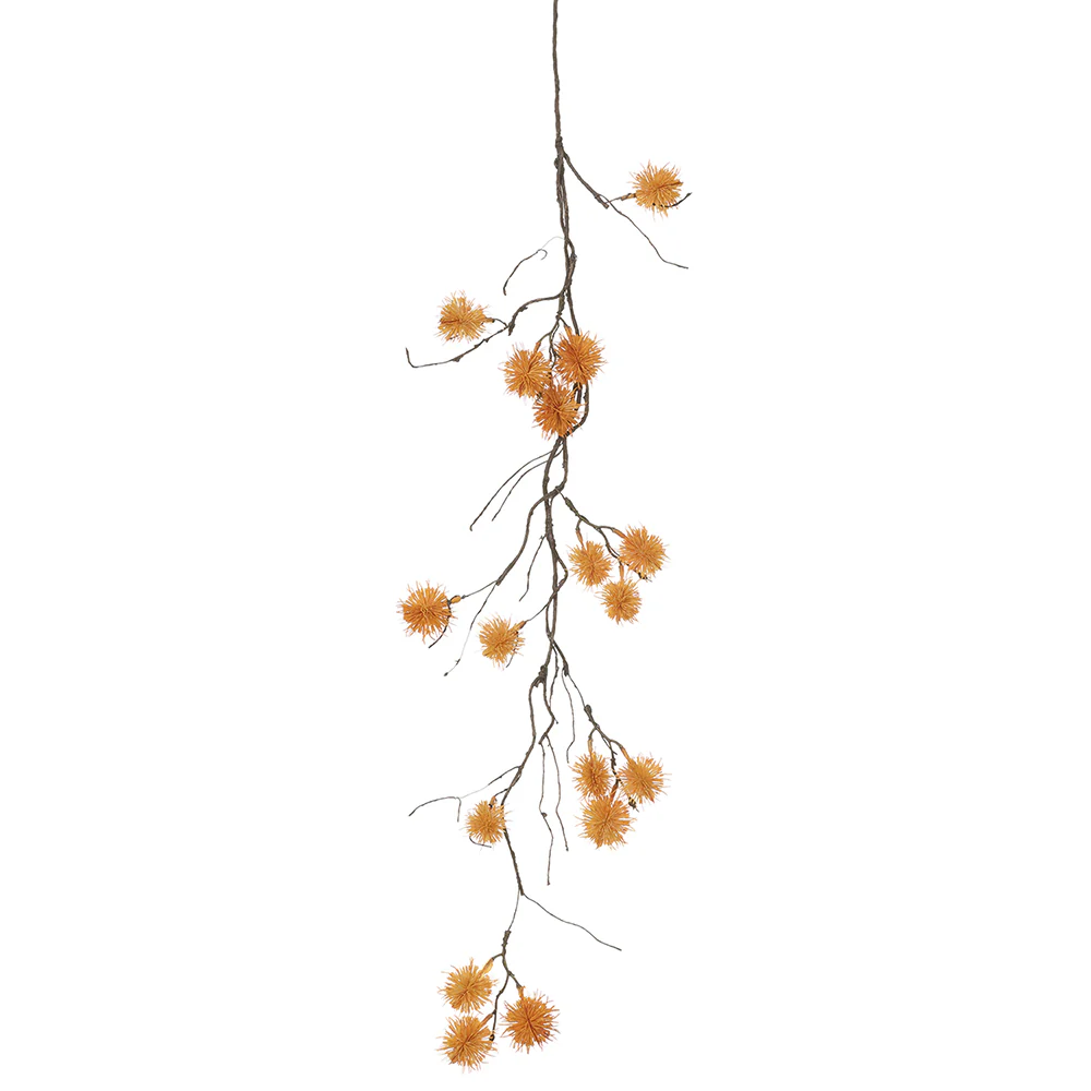 34" Hanging Artificial Globe Thistle Vine Stem -Mustard (Pack of 12)