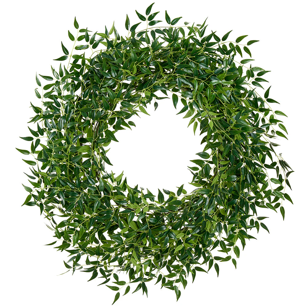 34" Italian Ruscus Leaf Artificial Wreath -Green