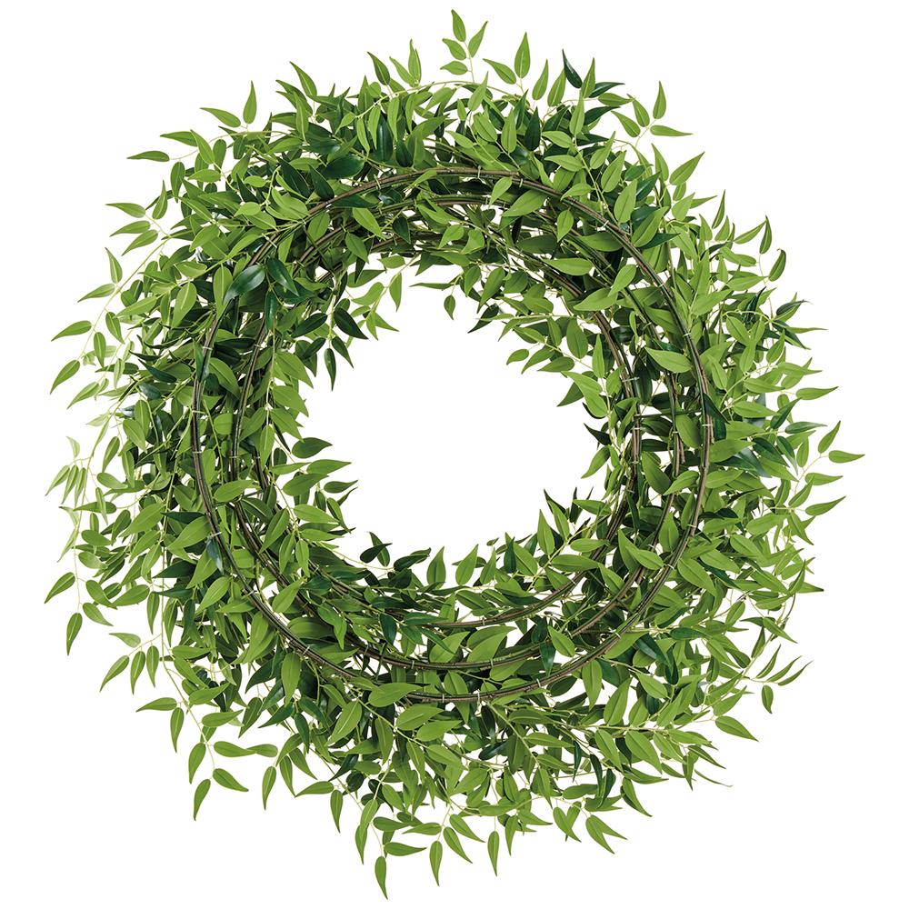 34" Italian Ruscus Leaf Artificial Wreath -Green - Image 2