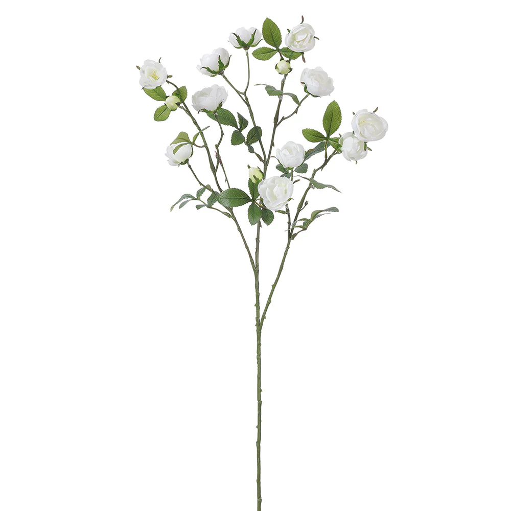 34" Mini Rose Silk Flower Stem -White (Pack of 12)