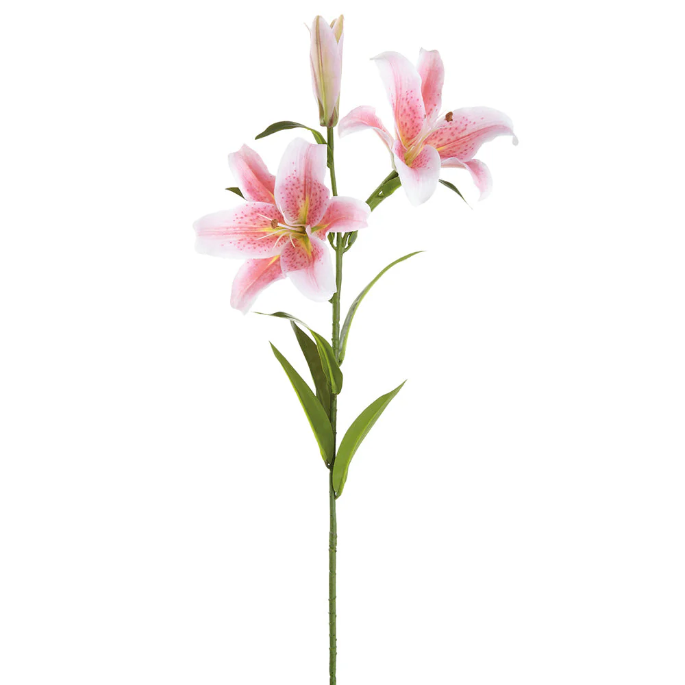 34" Outdoor UV-Resistant Artificial Tiger Lily Flower Stem -Pink (Pack of 12)