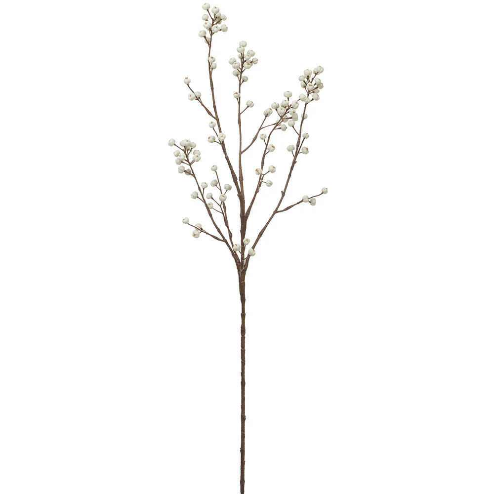 34" Outdoor Water-Resistant Artificial Euonymus Berry Stem -White (Pack of 12)