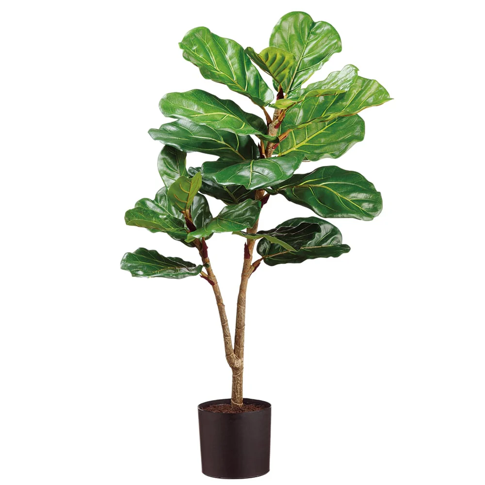 3'4" Silk Fiddle Leaf Fig Plant w/Plastic Pot -Green