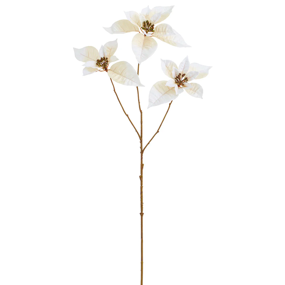 35.5" Silk Poinsettia Flower Stem -Cream (Pack of 12)