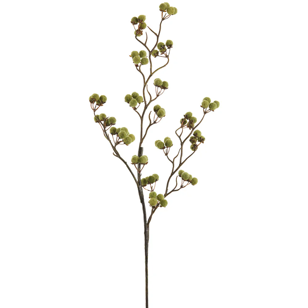 35" Artificial Pompon Berry Stem -Green (Pack of 12)