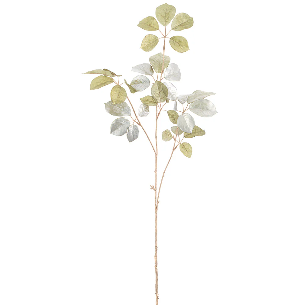 35" Metallic Artificial Baby Schefflera Leaf Stem -Green/Silver (Pack of 12)