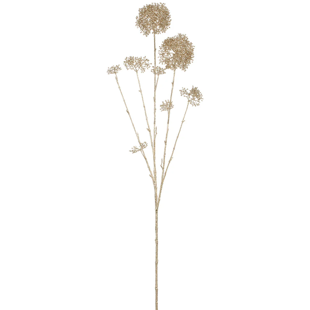 35" Metallic Artificial Skimmia Flower Stem -Champagne (Pack of 6)