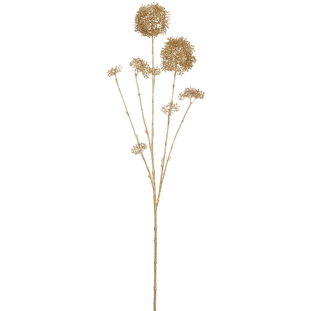 35" Metallic Artificial Skimmia Flower Stem -Gold (Pack of 6)