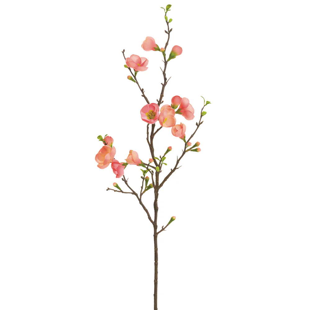 35" Quince Blossom Silk Flower Stem -2 Tone Coral (Pack of 12)