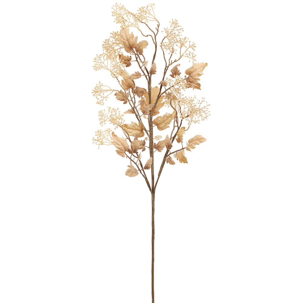 35" Seeded Perilla Frutescens Leaf Artificial Stem -Cream/Tan (Pack of 12)