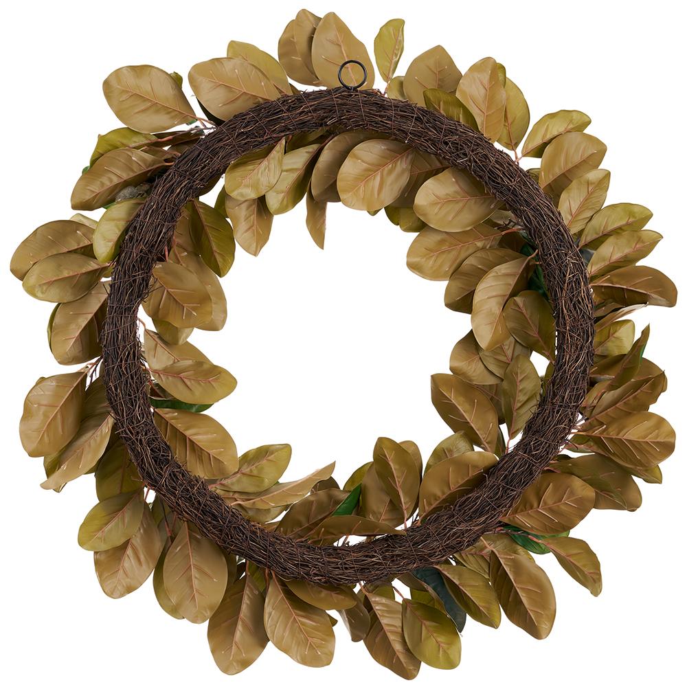 35" Silk Magnolia Leaf Wreath -Green - Image 2