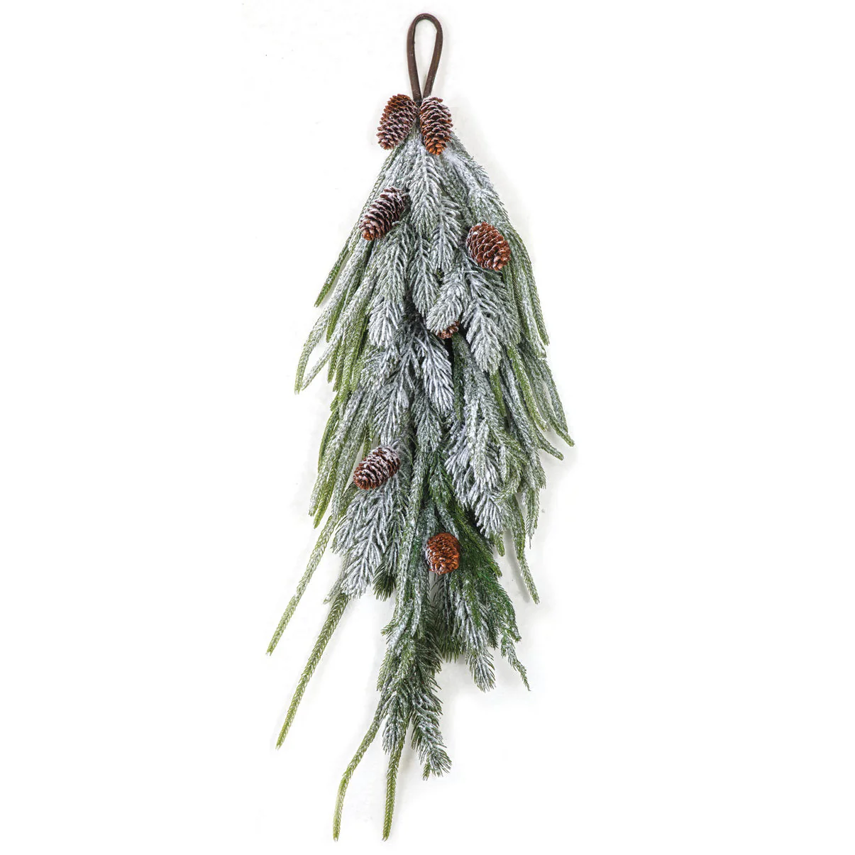 35" Soft-Touch Frosted Artificial Norfolk Pine & Pinecone Teardrop Swag -Green/White (Pack of 4)