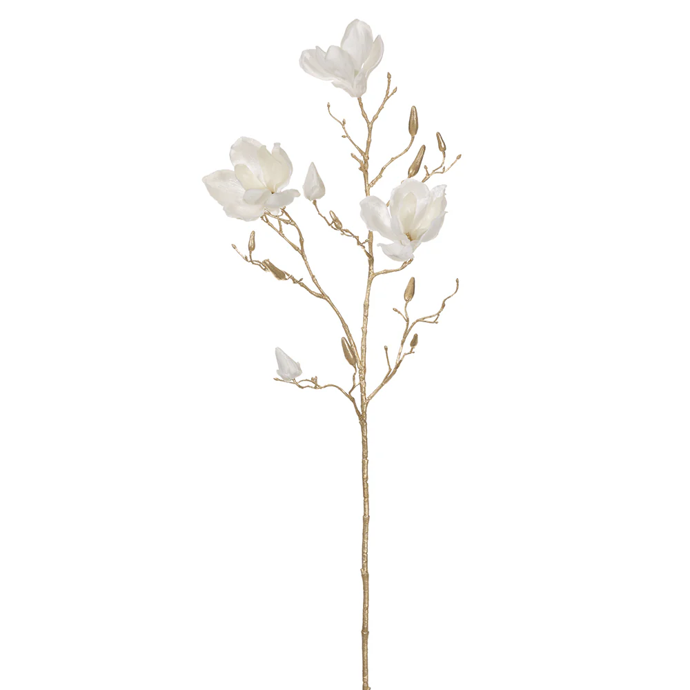 35" Velvet Artificial Magnolia Flower Stem -Cream (Pack of 12)