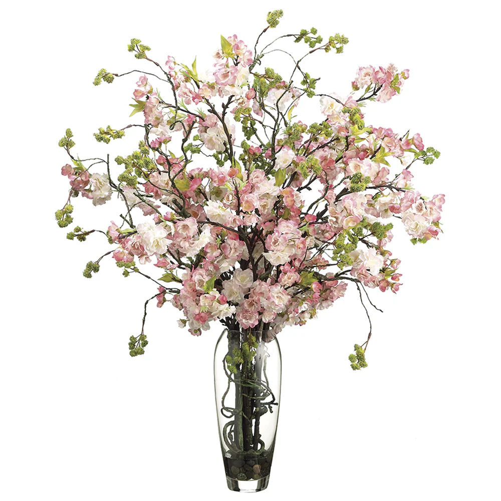 35"Hx30"W Cherry Blossom Silk Flower Arrangement -Pink/Green