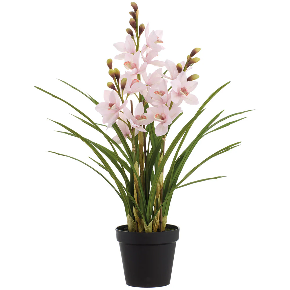 36.5" Cymbidium Orchid Silk Flower Arrangement w/Plastic Pot -Soft Pink (Pack of 2)