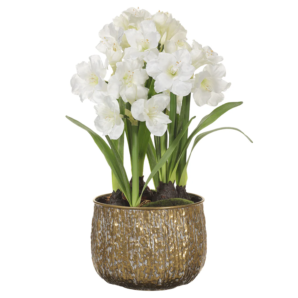 36" Artificial Amaryllis Flower Arrangement w/Metal Planter -White