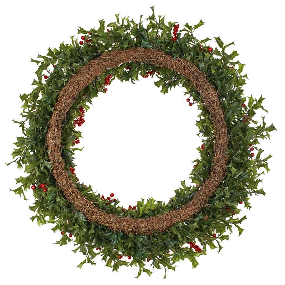 36" Artificial Berry, Pinecone & Holly Leaf Wreath -Red/Green (Pack of 2) - Image 2