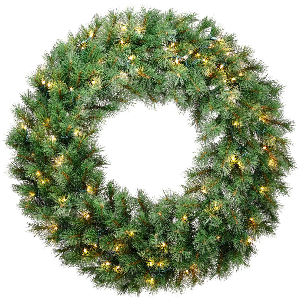 36" Artificial Evergreen Mountain Wreath, LED Pre-Lit -Green (Pack of 2)