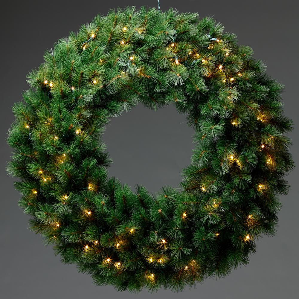 36" Artificial Evergreen Mountain Wreath, LED Pre-Lit -Green (Pack of 2) - Image 3