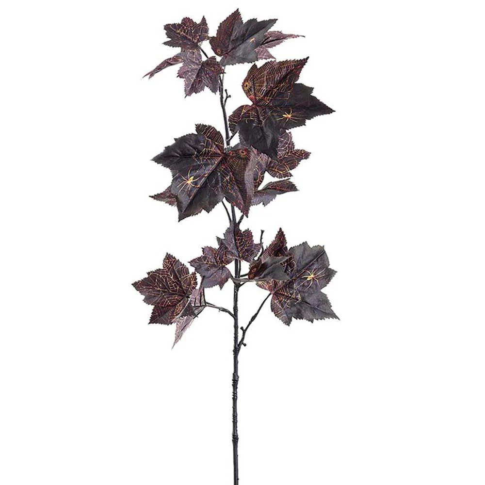 36" Artificial Maple Leaf Stem w/Spiders -Black (Pack of 12)