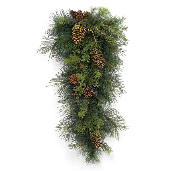 36" Artificial Mixed Austrian, Sugar Pine, Juniper & Pinecone Teardrop Swag -Green (Pack of 2)