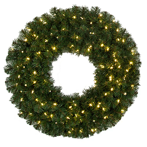36" Artificial PVC Virginia Pine Wreath, LED Pre-Lit -Green