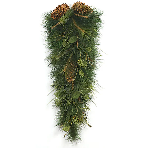 36" Artificial Sugar Pine, Pinecone, Berry, Juniper & Laurel Teardrop Swag -Green (Pack of 2)