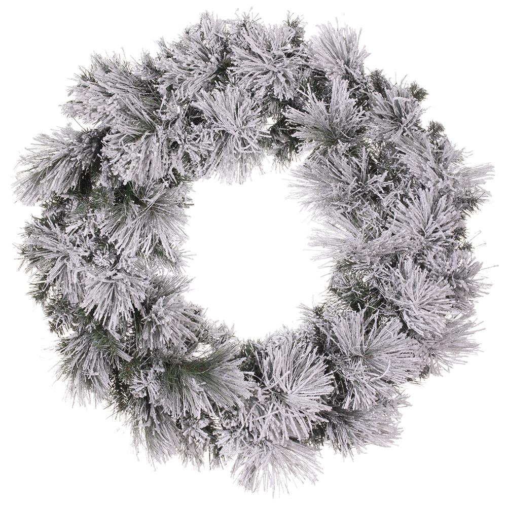 36" Flocked Pine Artificial Wreath, LED Pre-Lit (Multi-Mode) -Green/Snow - Image 4
