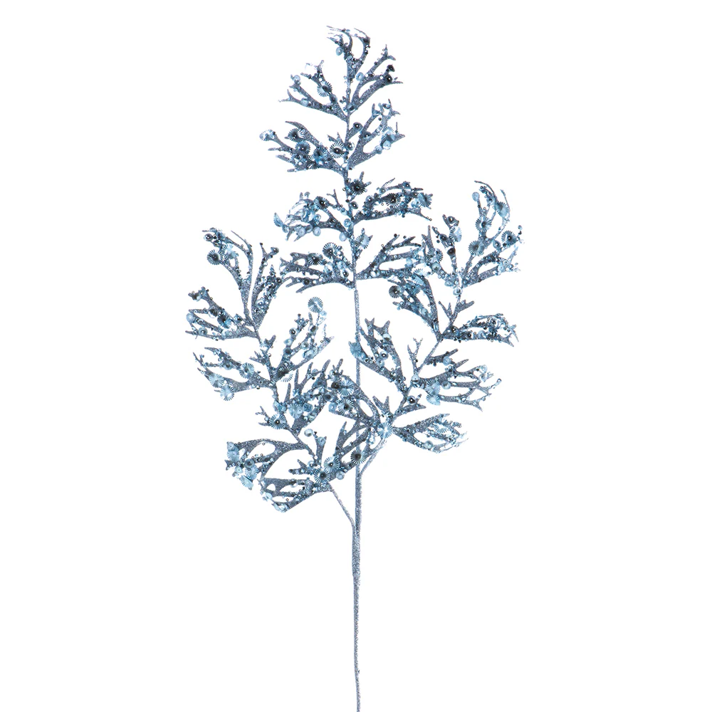 36" Glittered Artificial Fern Leaf Stem -Blue (Pack of 12)