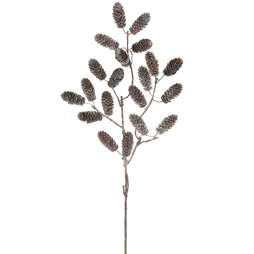 36" Glittered Artificial Pinecone Stem -Brown (Pack of 8)