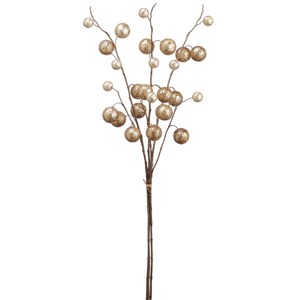 36" Glittered Ornament Ball Stem Bundle -Gold (Pack of 4)