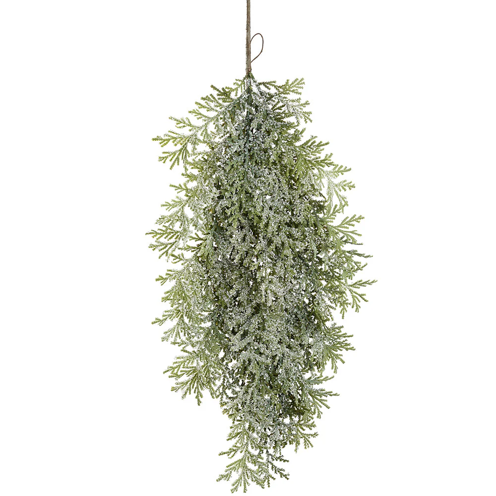 36" Iced Artificial Pine Teardrop Swag -Green/Clear (Pack of 4)