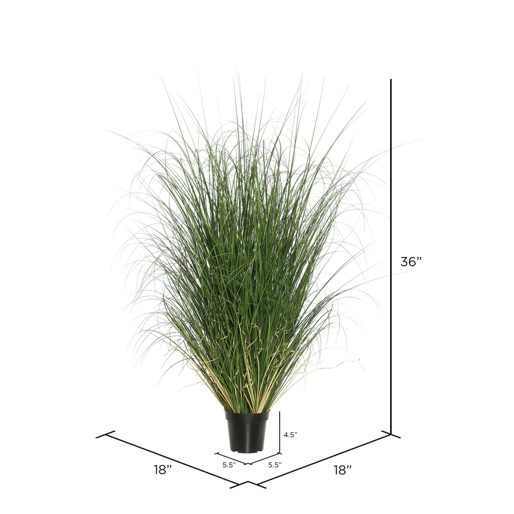36" IFR PVC Curled Grass Artificial Plant w/Pot -Green - Image 3