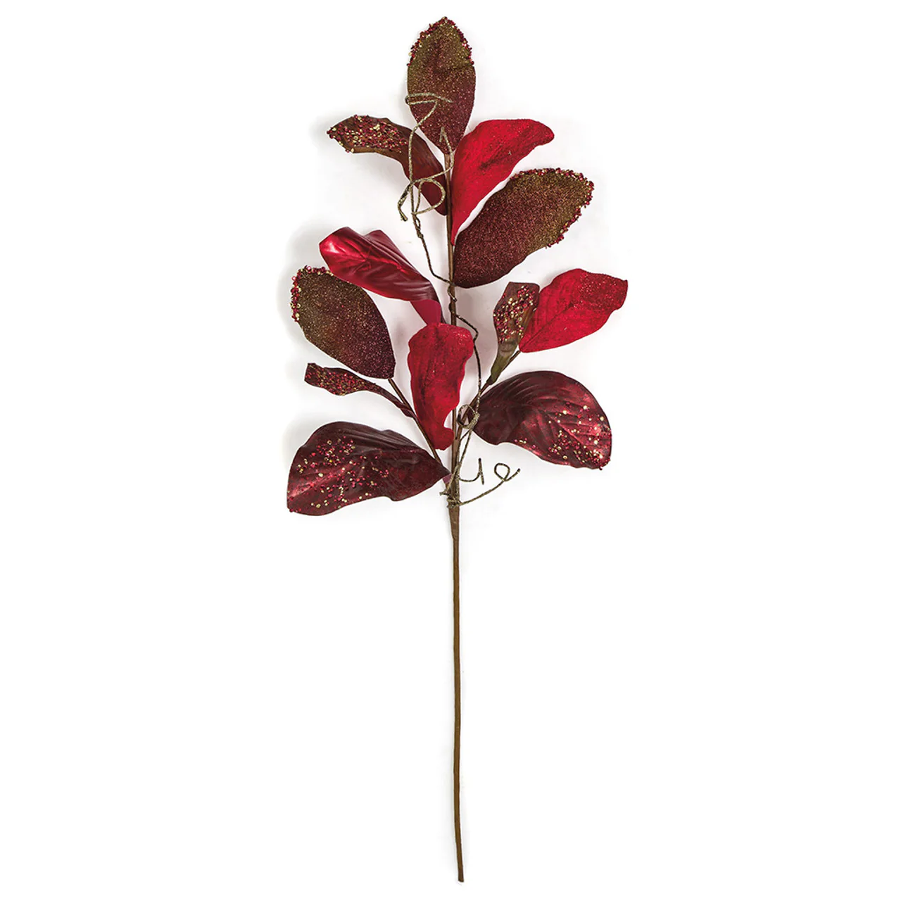 36" Metallic Sequined Artificial Magnolia Leaf Stem -Burgundy/Red (Pack of 12)
