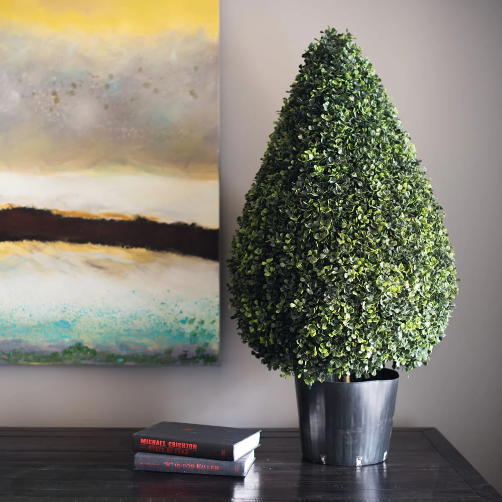 36" Outdoor UV-Resistant Artificial Boxwood Teardrop-Shaped Topiary w/Pot -Green - Image 6